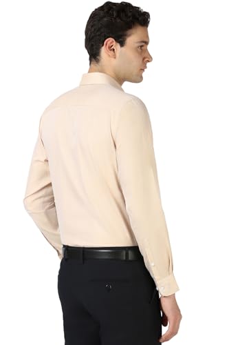 Image of Peter England Men's Premium Solid Herringbone Regular Fit Full Sleeve Formal Shirt | Wonder Fabric | Cotton Rich