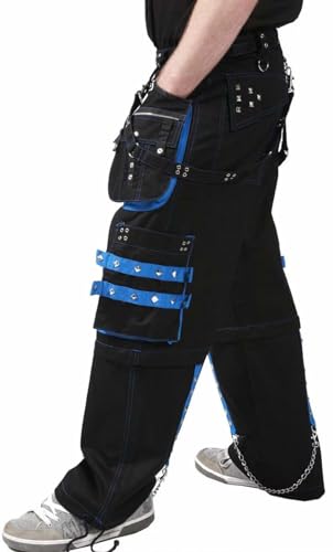 Black & Blue Chain Zip-Off Pants Gothic Cotton Studs Metal Punk Emo Trousers2