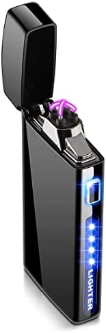 Kivors Lighter,Electric Lighter USB Rechargeable Dual Arc Plasma Lighter Upgraded with LED Battery Indicator for Fire Indoor Outdoor Camping Candles (#2-Black)