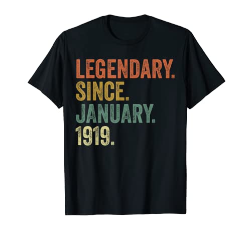 Vintage Enero 1919 Ropa Retro 101 Cumpleaños Hombres Mujeres Camiseta
