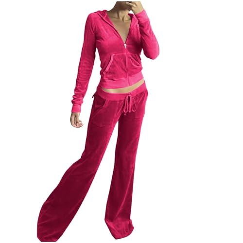 Survêtement en velours Y2K pour femme avec veste zippée et pantalon large
