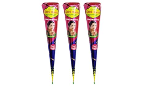 AARNAV Fresh Dark Brown Kajal Henna Cones for Natural Temporary Tattoos Kajal Mehndi Cone for Temporary Tattoos and Body Art (Pack of 3)