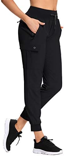 RlaGed Women’s Cargo Hiking Pants Lightweight Joggers Quick Dry Water Resistant Outdoor Fishing UPF 50+ Sweatpants with Zipper Pockets Black l