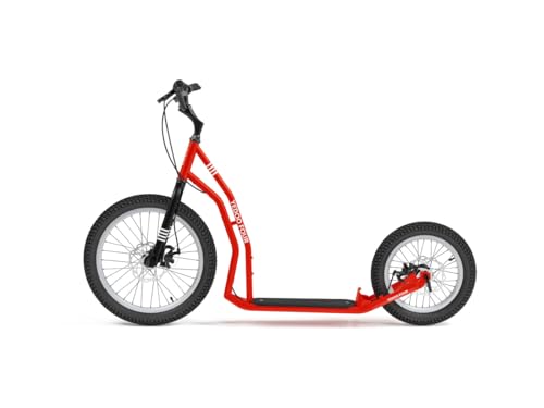 YEDOO Four Y40 Tretroller - bis 150 kg, mittelgroßer, Stabiler Kickscooter mit Scheibenbremsen und 20/16 Lufträdern - Dogscooter für Erwachsene, für Natur und urbanes Off-Road. Rot