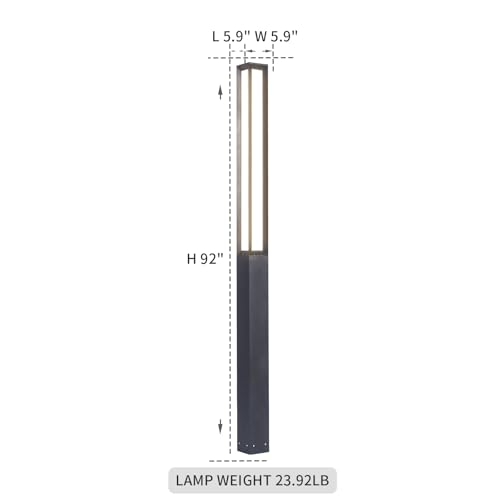 Image of Landscape Path Light, 92 inch Modern Outdoor LED Luxury Bollard Lighting with IP65 Waterproof for Lawn Courtyard Driveway Pathway Decoration