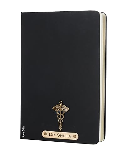 Image of AICA Personalized Name & Charm Doctor Leather Notebook Diary - A5 Size, 180 Ruled Pages (Black) | Customized Gift for Doctors Retirement Farewell Appraisal Birthday For Men Women Girls Boys