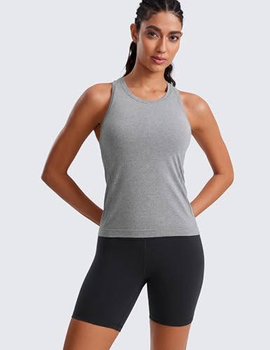 Image of CRZ YOGA Seamless Racerback Tank Waist Length | Training, Chafe-Free, Slim Fit, Crewneck, Mesh Vents, Workout, Sleeveless Tops for Women
