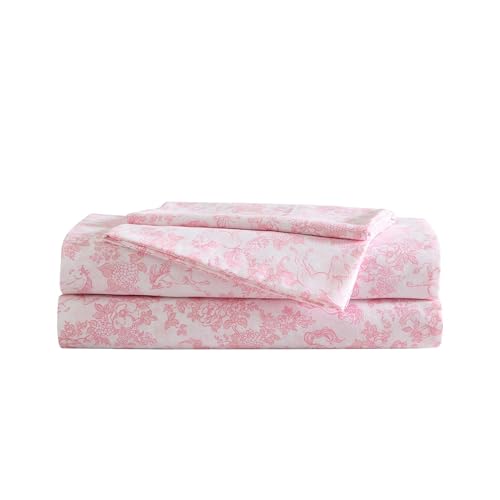 Laura Ashley Kids - Full Sheet Set Soft & Wrinkle-Resistant Toddler Bedding Set Deep Pockets Girl Bed Sheets with Matching Fitted Sheet & Pillowcases (Toile Unicorn Pink)