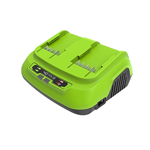 Greenworks Tools Chargeur Universel Batterie 40V Double Fente G40X2UC8 (Li-ION 40V 8A 30 Minutes Charge 2Ah (60 Minutes 4Ah) Convient Toutes Les Batteries la série 40V Vert/Gris/Noir 01-000002946307