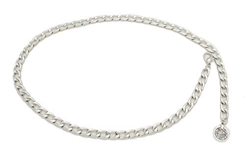 Women Fashion Belt High Waist Hip Silver Metal Chain Coin Charm Buckle Fits Size M L XL2