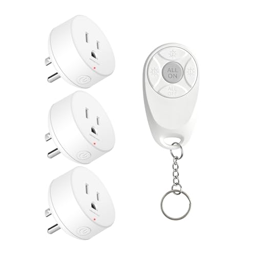 Image of Remote Control Outlet,Greencycle Remote Light Switch and 3 Plugs,Wireless Light Switch,500ft Range,No Wiring Needed,15A /1875W for Household Appliances,FCC Certified,White