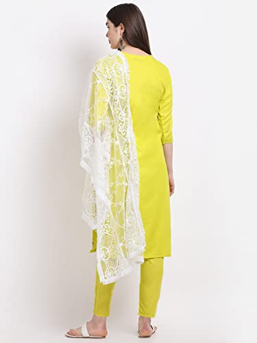 ANNI-DESIGNER-Womens-Ruby-Cotton-Straight-Embroidery-Kurti-with-Pant-Dupatta-Set-White-Show ANNI DESIGNER Women's Cotton Blend Straight Embroidered Kurta with Pant & Dupatta (Enter)