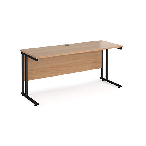 Mr Office Maestro 25 straight desk 600mm deep - black cantilever leg, Beech, 1600