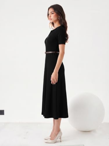 Image of Selvia Women Textured Lycra V-Neck A-Line Dress with Belt
