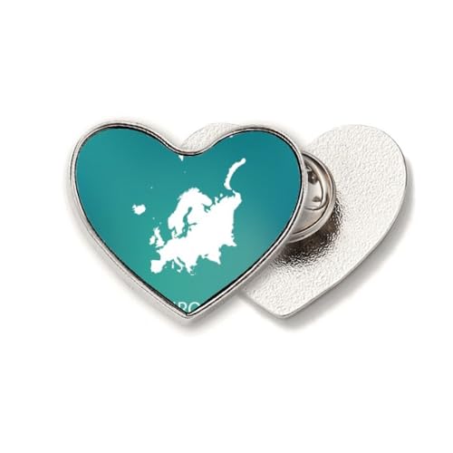 Broche de metal con diseño de corazón y mapa del continente europeo