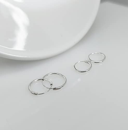 Silverline Jewelry 2 Pairs 925 Sterling Silver 10Mm & 12Mm Tiny Small Thin Round Endless Unisex Hoop Earrings For Cartilage, Nose Or Lips #TOP4