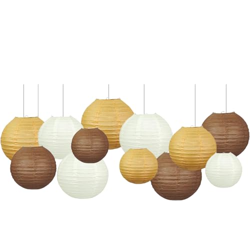 Image of Brown Boho Paper Lanterns Decorative 12pcs Caramel Party Hanging Decorations Rustic Party Wedding Natural Baby Shower Boho Brown Birthday Party Home Decor