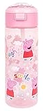 Peppa Pig - Kinder-Wasserflasche mit Strohhalm – rosa Peppa Pig Design – Tragegriff – BPA-freie Wasserflasche – 700 ml – auslaufsichere Wasserflasche