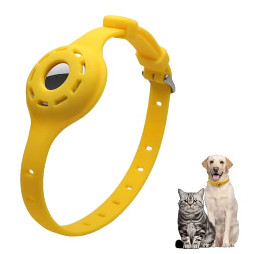 LiRui.R Airtag Copertura protettiva Collare in silicone fosforescente Collare per animali domestici anti-smarrimento e accattivante per gatti e cani di piccola taglia(Giallo)