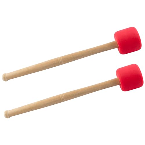AUEAR, 2 Pack Bass Drum Mallets Sticks Red Foam Mallet with Wood Handle for Percussion