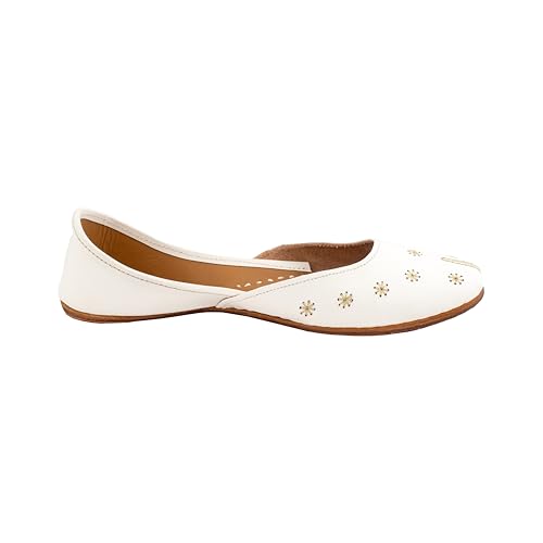 Image of KORAKARI Women's Traditional Ethnic Amber Punjabi Jutti, Leather Flat Comfortable Mojaris for Girls