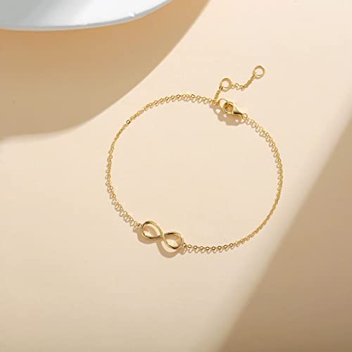 Carleen 14K Solid Yellow Gold Small Cute Infinity Charm Bracelet Dainty Simple Fine Minimalist Jewelry Anniversary Christmas Holiday Gifts For Women Mom Girls, 6.7+1.2 Inches #TOP4