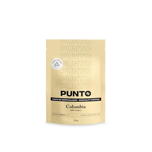 PUNTO - Café Colombia en Grano - 250 g - Café de Especialidad - Tueste Medio - 100% Arábica - Notas Afutadas, Azúcar de Caña y Cacao - Acidez Balanceada - Cuerpo Medio
