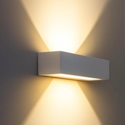 MAZZOLA LUCE Applique bianca rettangolare 2 luci e27 luminoso di gesso verniciabile per interni Made in Italy con coperture in vetro