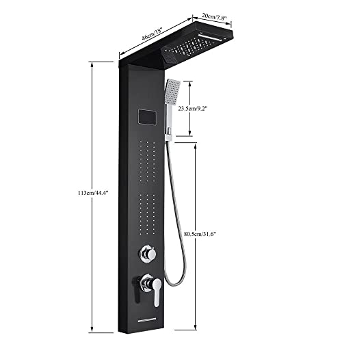 Sistema de Torre de Ducha de Acero Inoxidable con LED, Resistente al Agua y Boquillas de Masaje de Cascada - Negro miniatura 2