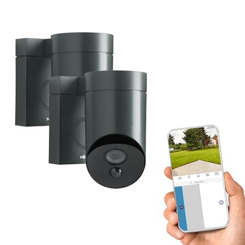 Somfy 1870472 - 2 Outdoor Camera grises - Caméras de Surveillance Extérieures - Sirène 110 DB - Branchement Possible sur un luminaire existant