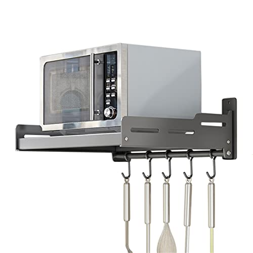 Redwestmelon Wall Mounted Microwave Oven Rack Kitchen Shelf Stainless Steel Spice Rack Cooker Storage With 5 Hooks