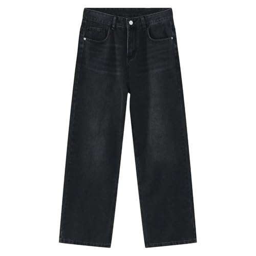 Men's Classic Casual Straight Leg Jeans Simple Vintage High Wide Leg Jeans with Pockets