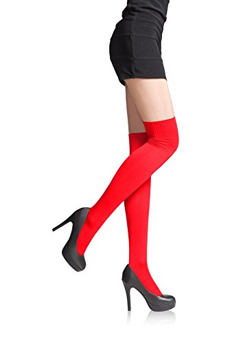 Romartex Femme Cuissardes Chaussettes 30 couleurs, rouge Cover