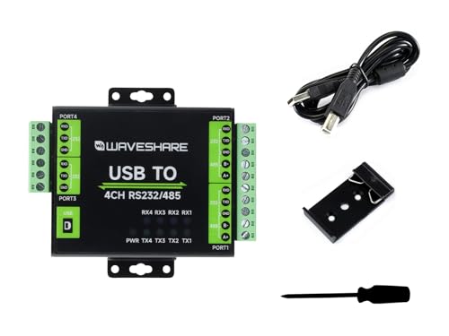 Convertisseur USB vers RS232 RS485 isolé Waveshare avec puce FT4232HL rail DIN