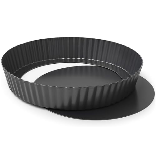 MGE - 24 cm Molde Quiche Desmontable - Molde de Tarta Desmontable con Base - Molde Profundo para Quiche y Tarta - Molde para Tartaletas, Tarte Tatin, Pie Pan - Molde de Horno Rizado Desmontable 24 cm