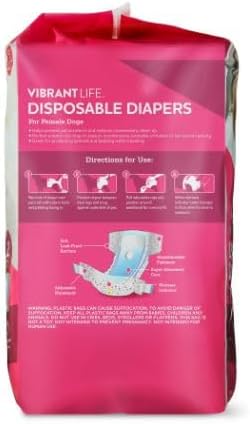 (2 Pack) Vibrant~Life Disposable Dog Diapers for Female Dogs, S, 12 Count