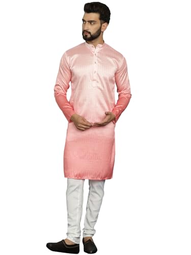 Image of SOJANYA (Since 1958, Men's Jacquard Silk Multi Shade Sequinned & White Pyjama Set