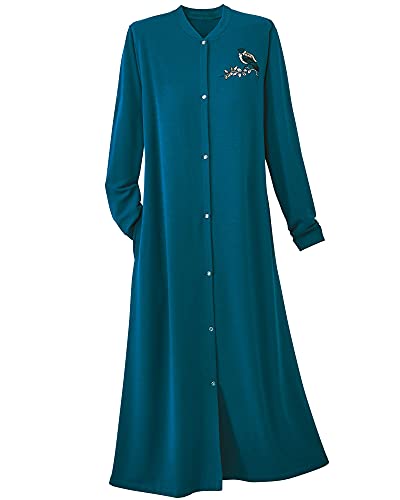 National Embroidered Sparrow Snap Coat, Soft Brushing, Stretch Comfort, Long Sleeves, Side Pockets, Housecoat Lounger, Moroccan Blue, 2X #TOP22