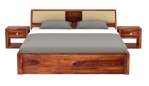 Image of STRATA FURNITURE Sheesham Wood King Size Double Bed Without Storage | Wooden Palang Cot for Bedroom Living Room Furniture (Honey Finish)