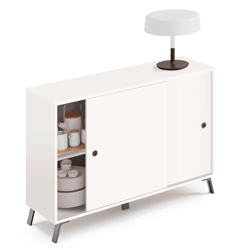 briebe Credenza soggiorno, mobile da pranzo ausiliario, buffet, 2 ante scorrevoli 87 x 120 x 40 cm (altezza x larghezza x profondità), corridoio, design moderno, LYS bianco