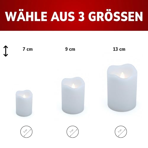 ToCi 4 x LED Kerzen Weiß Ø 5 x 7 cm – Flammenlose Echtwachskerzen mit flackerndem Licht & Timer - LED-Stumpenkerzen mit An-/Ausschalter - Batteriebetriebene Dekokerzen für Advent & Zuhause