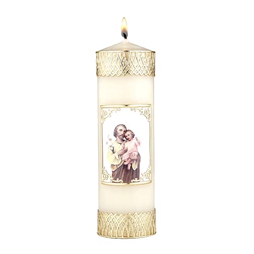 St Joseph and Child Catholic Church Prayer Candle, Devotional Unscented Pillar Candles Fathers Day Decoration for Churches or Homes, Tabletop Centerpiece, 7.75 Inches