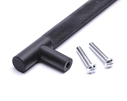 BSM Marketing Black Knurled T Bar Modern Kitchen Cupboard Cabinet Drawer Bar Door Handle Knob Matt Finish (1, 160mm) - Image 4