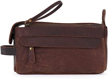 Leather Travel Toiletry Bag for Men, Dopp Kit Mens Shaving Bag with Zipper Pocket and Hanging Loop, Distressed Brown 4 Leather Travel Toiletry Bag for Men, Dopp Kit Mens Shaving Bag with Zipper Pocket and Hanging Loop, Distressed Brown