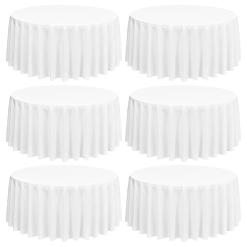 Lumaycens 6 Paquet de Nappes Rondes Blanc, Nappe Ronde de 228 cm Tissu en Polyester Lavable et Réutilisable Résistant aux Taches et aux Rides pour fête de Mariage,...