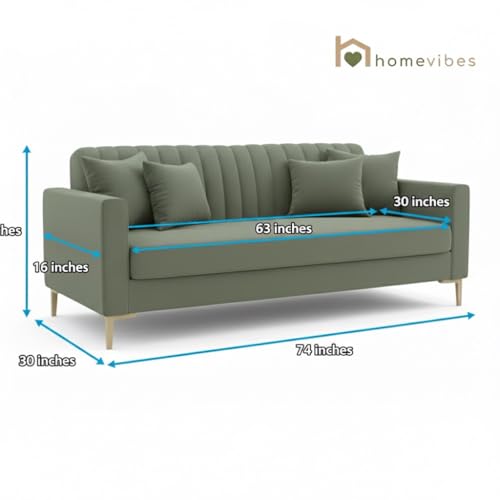 Image of 3 Seater Velum Fabric Sofa Set for Living Room, Modern Design with High Density Foam, Solid Wood Frame, Ergonomic Comfortable Seating for Home & Office (Frosty Green, 3 Seater) | Soft foam comfort, Strong wood frame