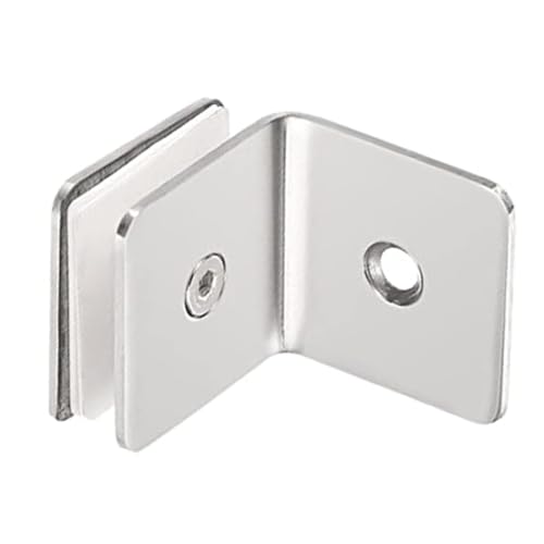 Wodsty Clips de cristal de acero inoxidable de 90° para paneles sin marco, soporte de 8 a 12 mm de grosor con almohadillas antideslizantes, instalación de herramientas hexagonales Sy, acabado plateado