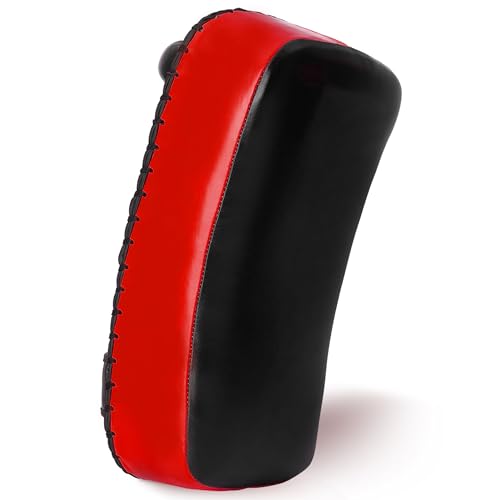 Lions Muay Thai Kick Pads - Focus Arm Pad Strike Shield for Boxing | Martial Arts | Karate | Kickboxing | Coach | Focus | Punching | Training | Gloves | Curved | Single | Pair (Red Single)