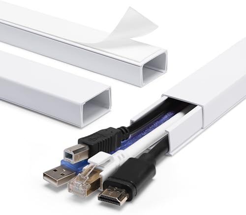 Image of ZhiYo 45 inch Cord Covers for Wires on Wall, White Cord Hider, 1.2 inch W x 0.7 inch H