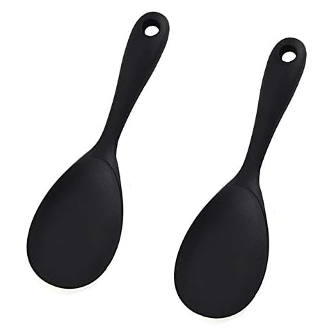 2 Stück Servierlöffel, Silikon Kochlöffel Küchenhelfer, Reis Kocher Kochlöffel, Servierlöffel, Reislöffel, Funktioniert für Reis, Kartoffelpüree Oder Mehr (schwarz) Cover